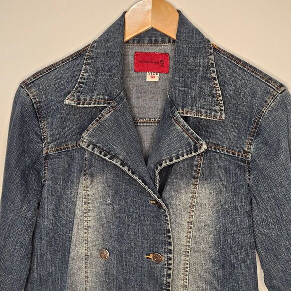 Womans distressed utility military style double breasted button up cotton denim - Picture 2 of 12